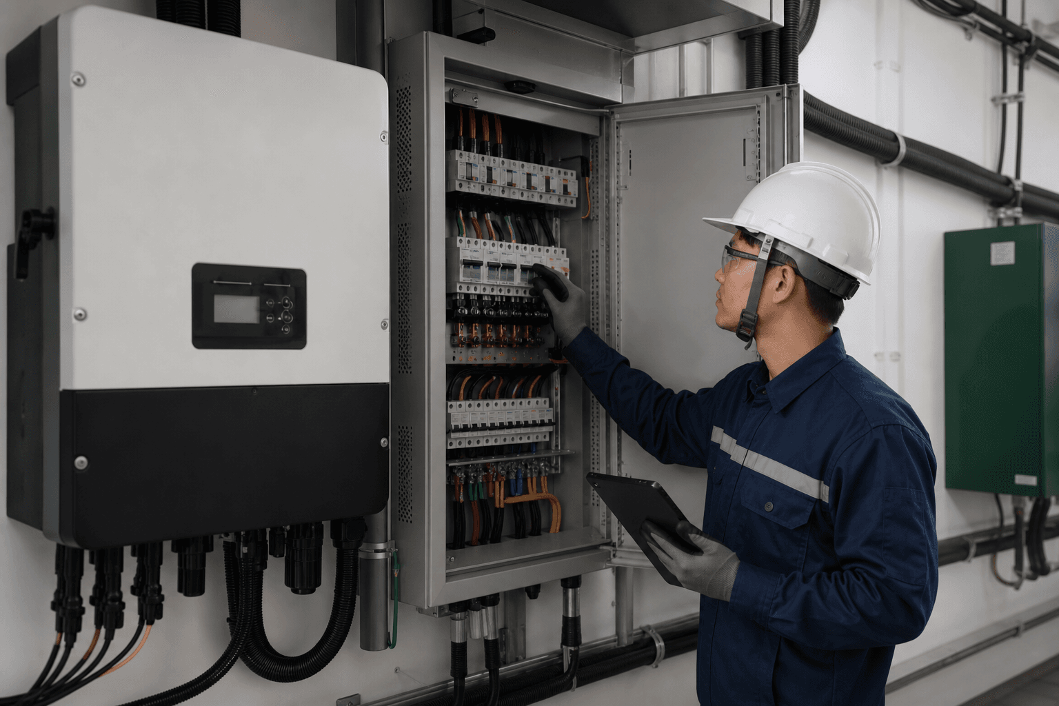 Kỹ thuật viên Phúc Lộc Tech kiểm tra hệ thống kỹ thuật